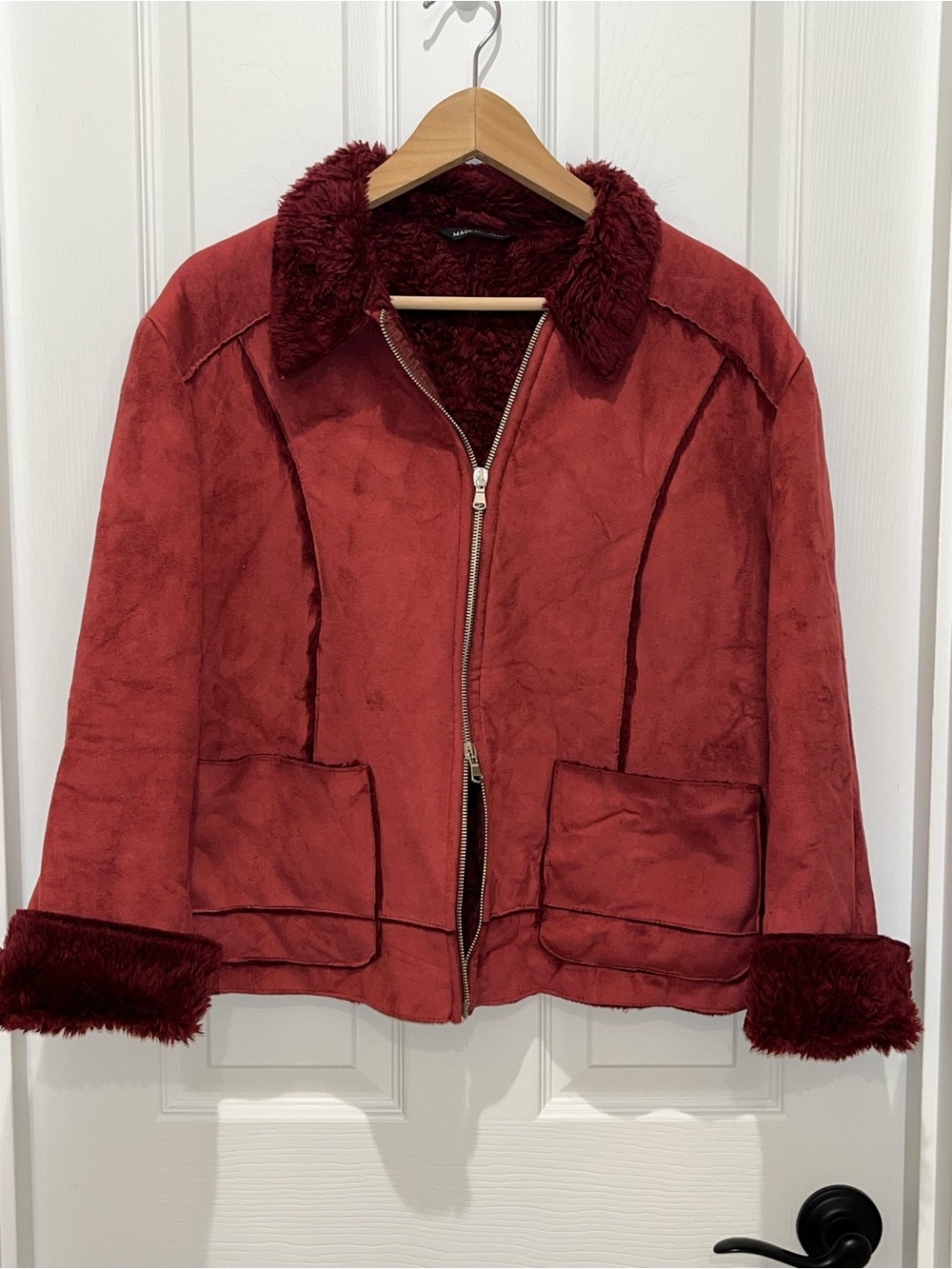 Euro Plush Faux-Shearling Zip Jacket - Burgundy
